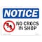 Signmission OSHA Notice, 5" Height, No Crocs In Shop Sign With Symbol, 7" X 5", Landscape OS-NS-D-57-L-14473 - alternate 1